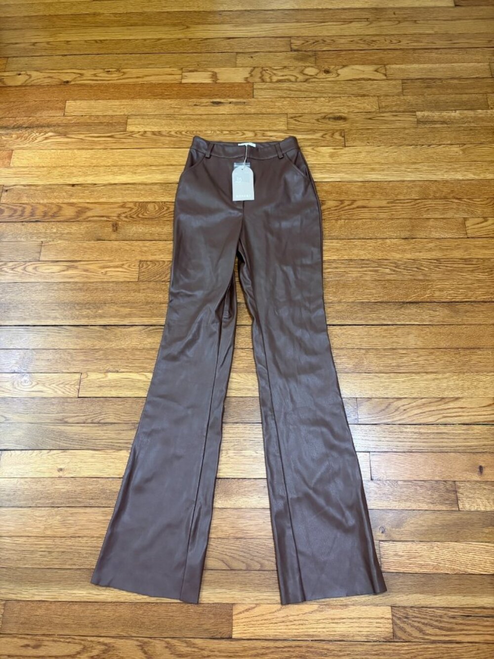 Meshki Faux Leather Pants Chocolate Brown Straight Leg Tyra Women's Size XS NWT